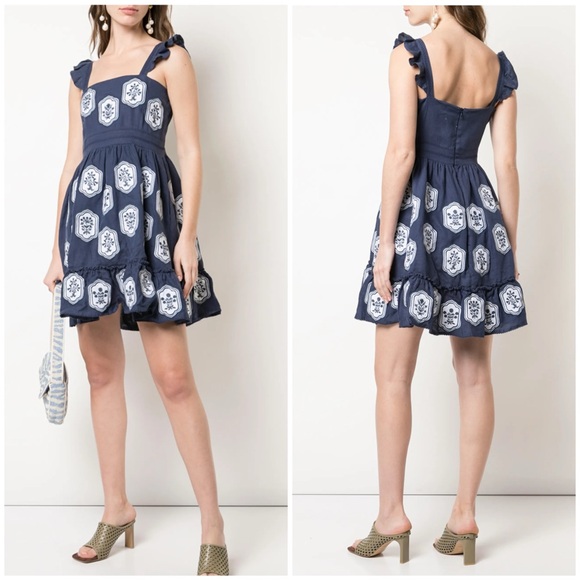 Agua by Agua Bendita Dresses & Skirts - Agua Bendita Herbarium navy flared mini dress SZ S